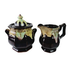 Vtg Van Briggle Glazed Drip Pottery Sugar Bowl & Creamer Set